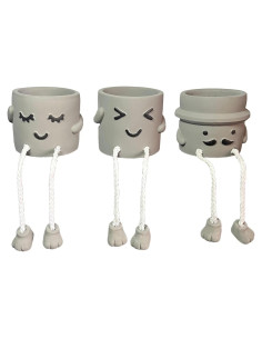 3 Macetas de Concreto con Piernas y Cara Sonriente Sizavi