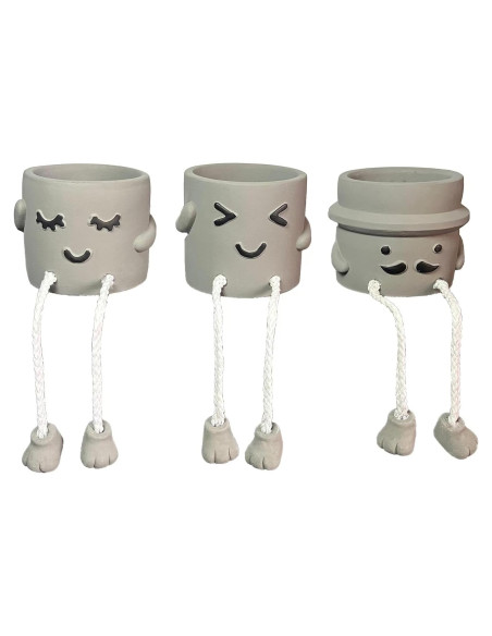 3 Macetas de Concreto con Piernas y Cara Sonriente Sizavi