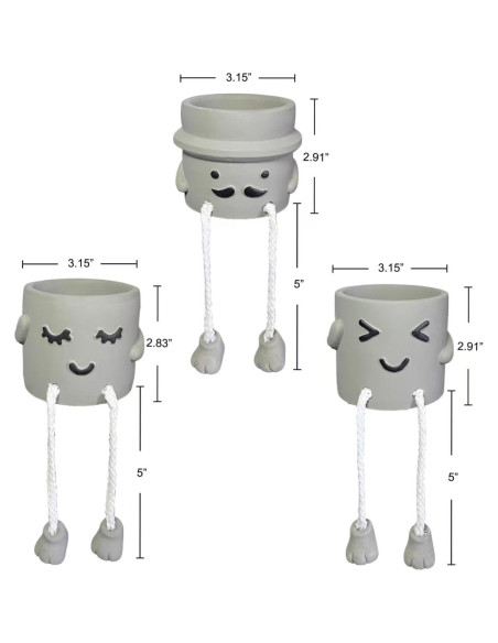 3 Macetas de Concreto con Piernas y Cara Sonriente Sizavi