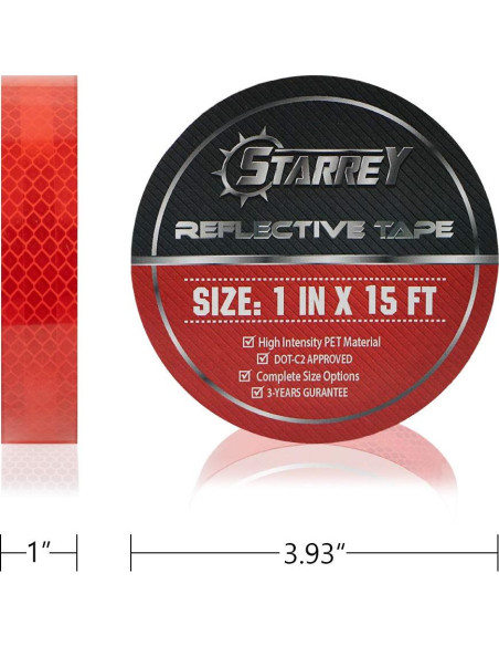 Cinta Reflectante de Seguridad 2.54 cm x 4.57 m Roja DOT-C2