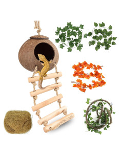 Refugio de Coco HERCOCCI para Reptiles con Escalera y Plantas