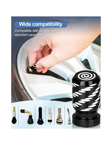 4 Tapas de Válvula de Neumático Whtawtaw GM-4 Aluminio Negro