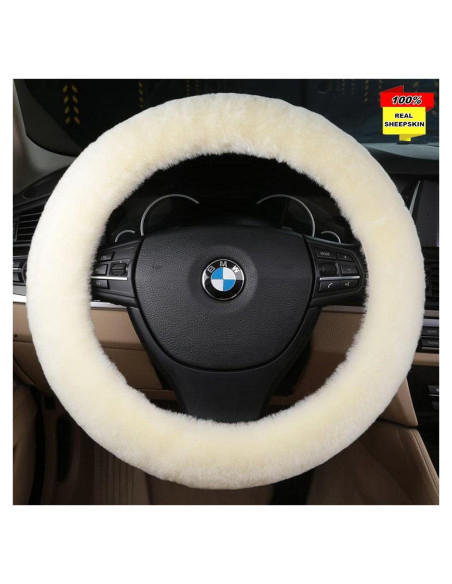 Cubierta de Volante de Piel de Oveja Sisha-A Beige 35-42 cm