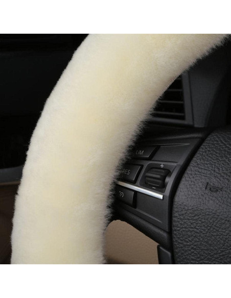 Cubierta de Volante de Piel de Oveja Sisha-A Beige 35-42 cm