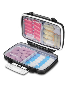 Organizador de Pastillas Fullicon Negro, Caja Portátil 4 Compartimentos