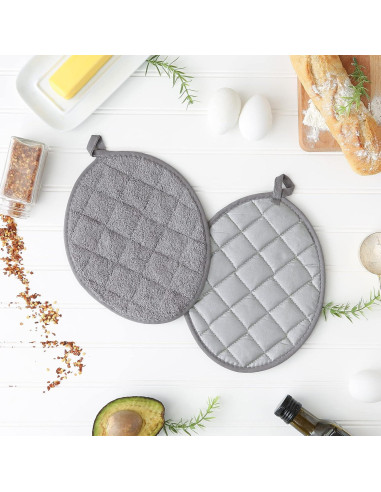 Agarraderas Ovaladas DII 100% Algodón Gris 2 Piezas