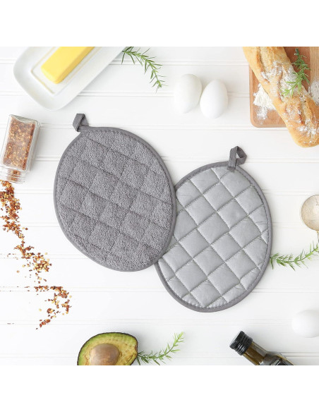 Agarraderas Ovaladas DII 100% Algodón Gris 2 Piezas