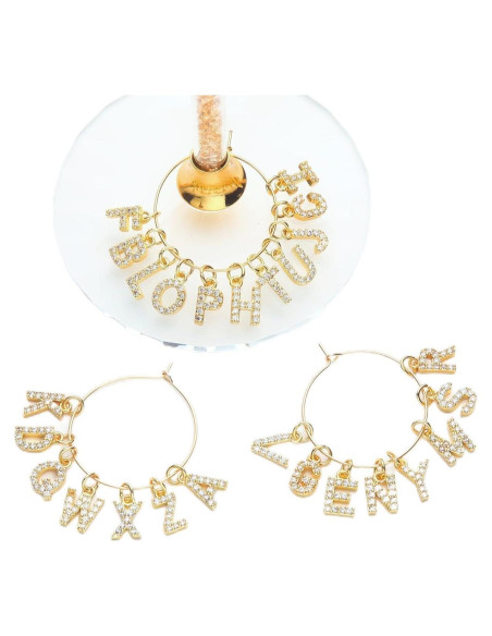 Set de 26 Marcadores de Copas de Vino Pride & Par con Letras Doradas