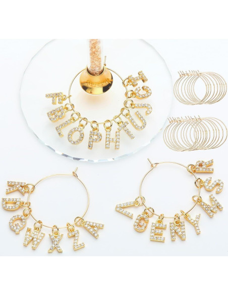 Set de 26 Marcadores de Copas de Vino Pride & Par con Letras Doradas