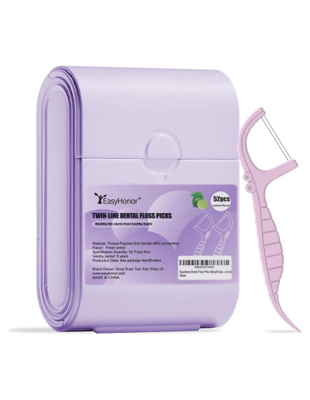Palillos de Hilo Dental EasyHonor 52 Piezas Limón Portátil