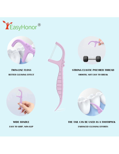 Palillos de Hilo Dental EasyHonor 52 Piezas Limón Portátil