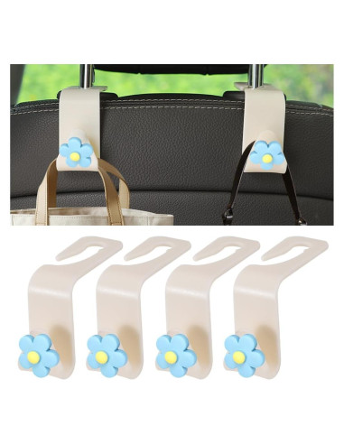 4 Ganchos para Reposacabezas de Coche KHGUZ Beige/Azul