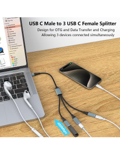 Divisor USB C a 3 USB C hembra Azddur - Compatible con iPad y MacBook 2