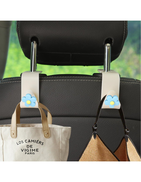 4 Ganchos para Reposacabezas de Coche KHGUZ Beige/Azul