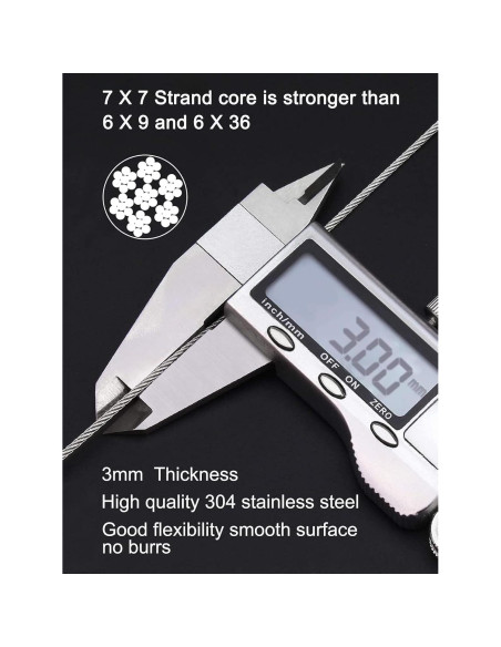 Cable de Acero Inoxidable 1/8" TooTaci 30m con Ojetes y Manguitos