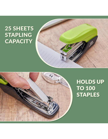 Grapadora NEEWAY Sin Esfuerzo Verde 25 Hojas + Set 4 en 1