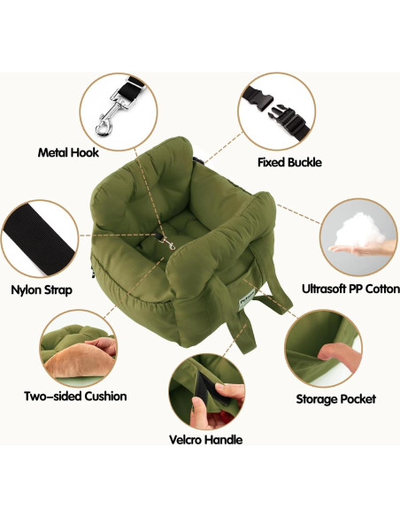 Asiento de Coche para Perros Pequeños Petnex Verde Militar