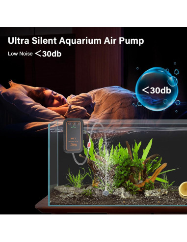 Bomba de aire recargable Hygger para acuario 1.5W hasta 125L