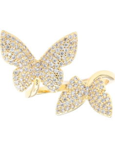 Anillo Ajustable Doble Mariposa Lavencious con Circonitas Oro 2