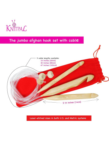 Ganchos de Crochet Tunecino KnitPal 80cm Madera 3 Tamaños