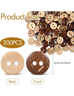 200 Botones de Concha de Coco Molain 12.5mm Marrón 2-Hoyos 2