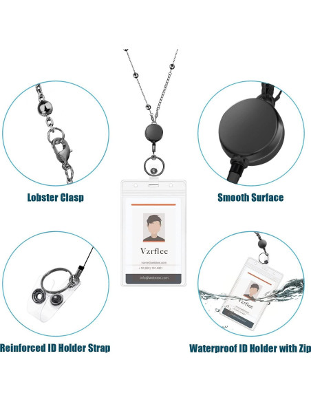 Cinta identificadora retráctil Vzrflee con 2 soportes - Negro