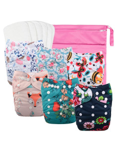 Pañales de Tela Reutilizables Babygoal 6 Piezas Ajustables Niña