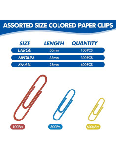 1000 Clips de Papel BainGesk Multicolor Tamaños Variados 2