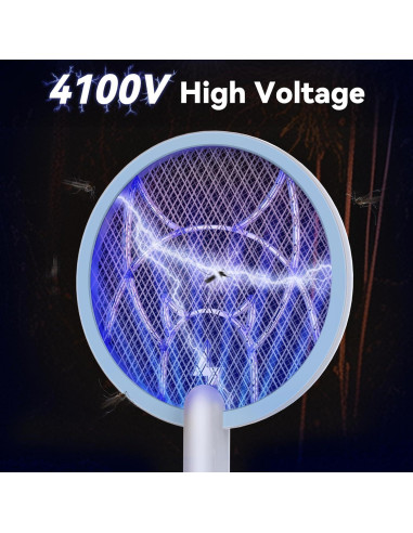Raqueta eléctrica mata mosquitos Nymrix 4100V 2 en 1 recargable