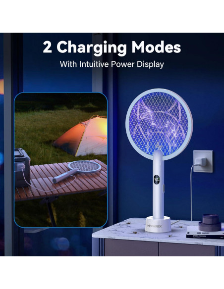 Raqueta eléctrica mata mosquitos Nymrix 4100V 2 en 1 recargable