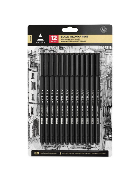 Set de 12 Marcadores Fineliners ARTEZA 0.4 mm Negros