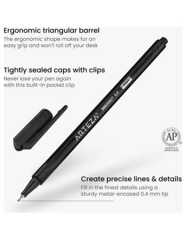 Set de 12 Marcadores Fineliners ARTEZA 0.4 mm Negros