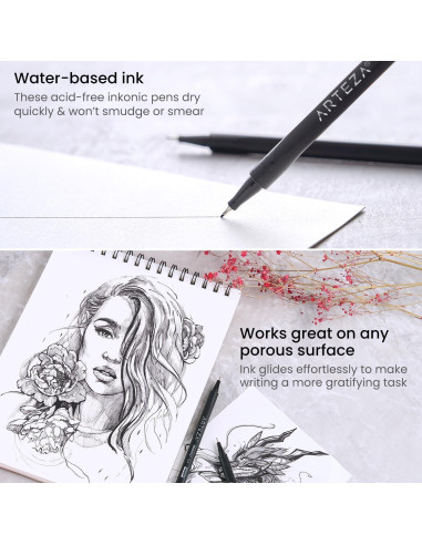 Set de 12 Marcadores Fineliners ARTEZA 0.4 mm Negros