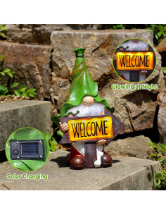 Gnomos de Jardín Solares NITOWOLF con Luz LED 30.5 cm 2