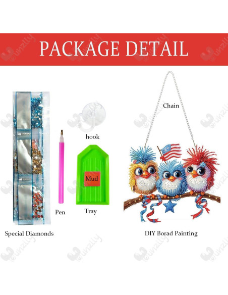 Kit de Pintura de Diamantes Yunzlly DIY Aves y Bandera 24.4x20.3cm