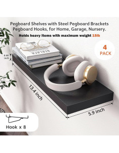 Estantes de Tablero Perforado YUSFKJ 4 Piezas Negro 34x15 cm 2