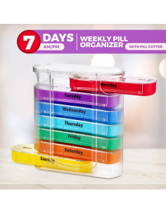 Organizador Semanal de Pastillas MEDca con Cortador V-Grip 2