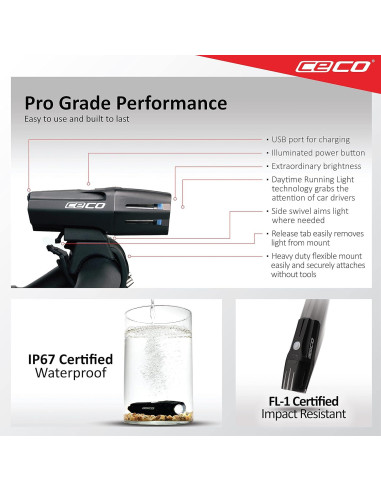 Faro de Bicicleta CECO F1200 1200 Lúmenes USB IP67 Resistente