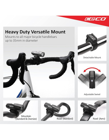 Faro de Bicicleta CECO F1200 1200 Lúmenes USB IP67 Resistente