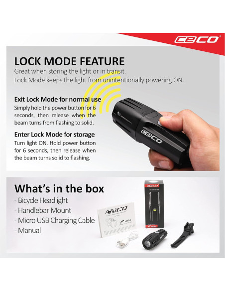Faro de Bicicleta CECO F1200 1200 Lúmenes USB IP67 Resistente