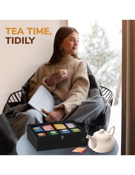 Organizador de Té Bambüsi - Caja de Almacenamiento con Ventana