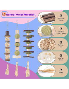 Juguetes de Masticar para Conejos Bissap 3 PCS Naturales 2