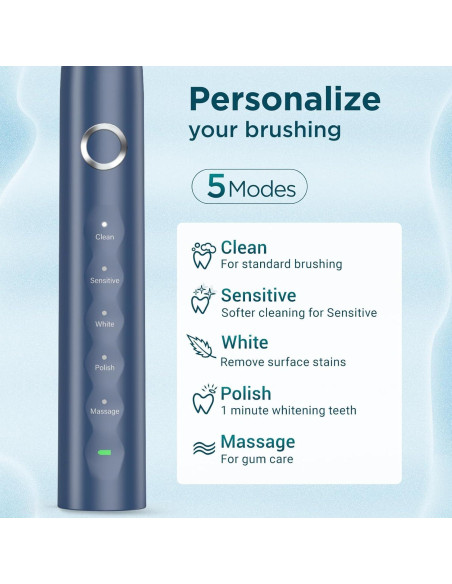 Cepillo de Dientes Eléctrico Fronix Sonic Azul con 8 Cabezas