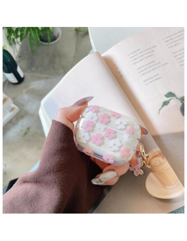 Funda clara TPU floral Olytop para AirPods 1ra/2da Gen - Rosa