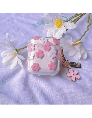 Funda clara TPU floral Olytop para AirPods 1ra/2da Gen - Rosa