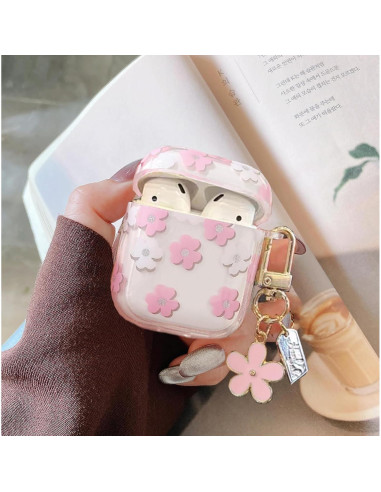 Funda clara TPU floral Olytop para AirPods 1ra/2da Gen - Rosa