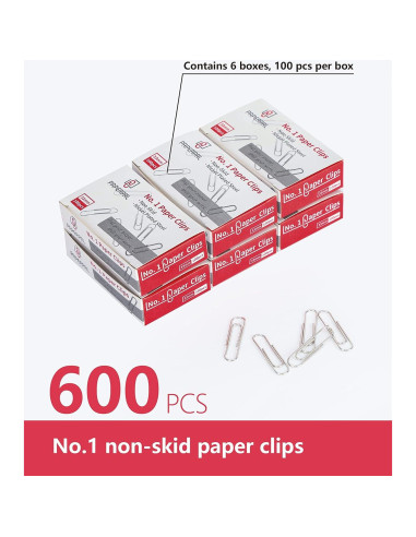 Clips de Papel Antideslizantes PAPERPAL No. 1 - 600 Piezas
