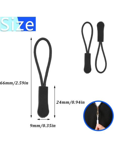 Tiradores de Cremallera Hocansen 50 Pcs 66mm Negro Antideslizante