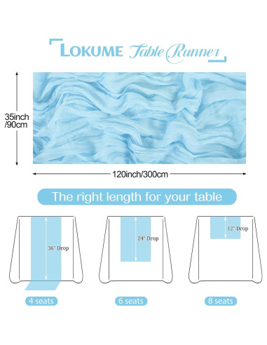 5 PCS Cubre Mesa de Gasa Azul Bebé 304.8 x 88.9 cm LOKUME