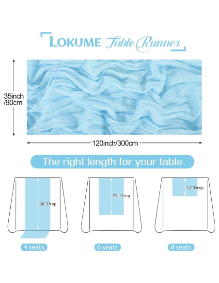 5 PCS Cubre Mesa de Gasa Azul Bebé 304.8 x 88.9 cm LOKUME